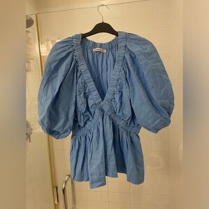 Abercrombie blue puffy sleeve shirt